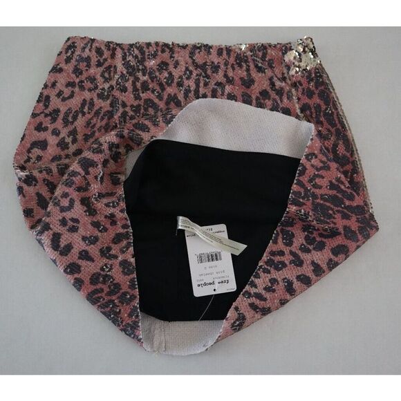 Free People F19R08506 Women's Sz 0 Pink Cheetah Sequined Mini A-Line Skirt $128 - Picture 8 of 9